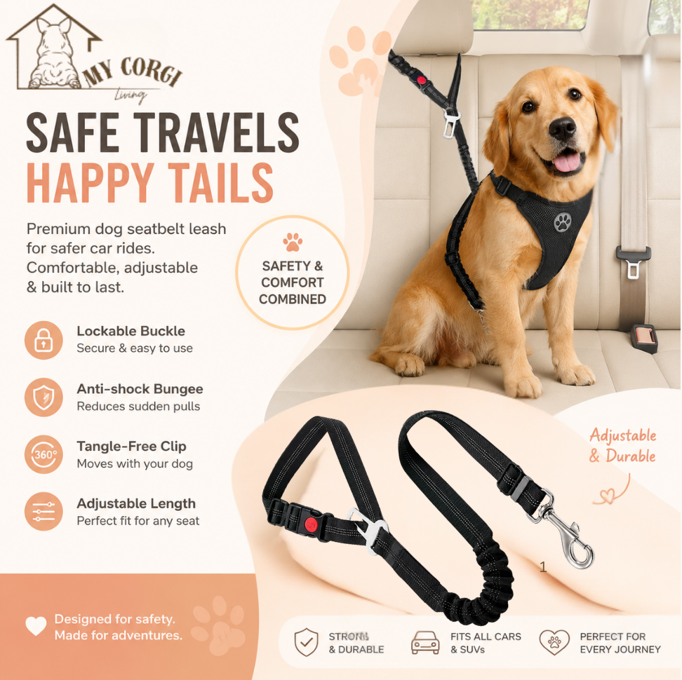 2-in-1 Dog Car Seatbelt with Shock-Absorbing Buffer