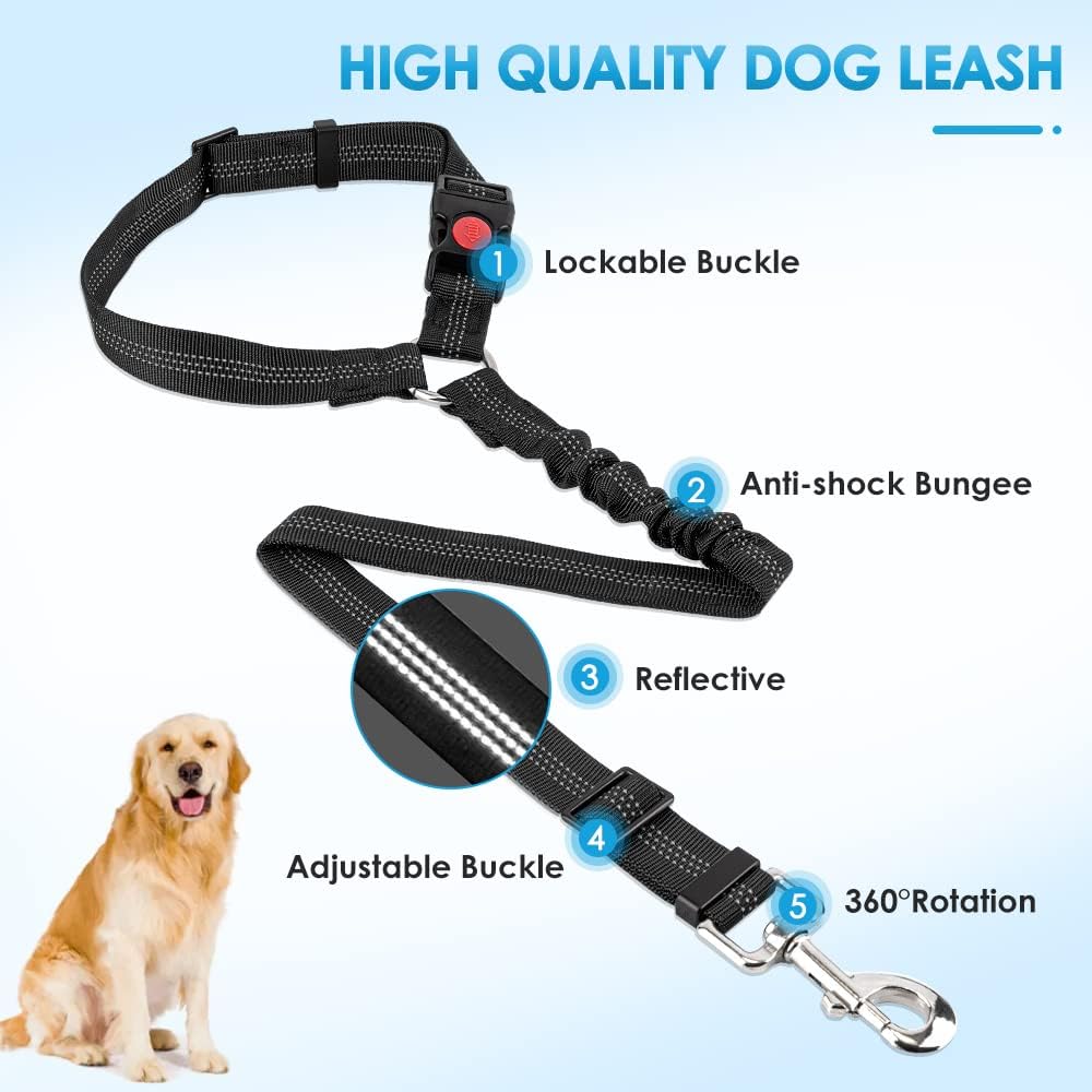 2 in 1 Dog Car Seatbelts with Anti-Shock Elastic Bungee Buffer