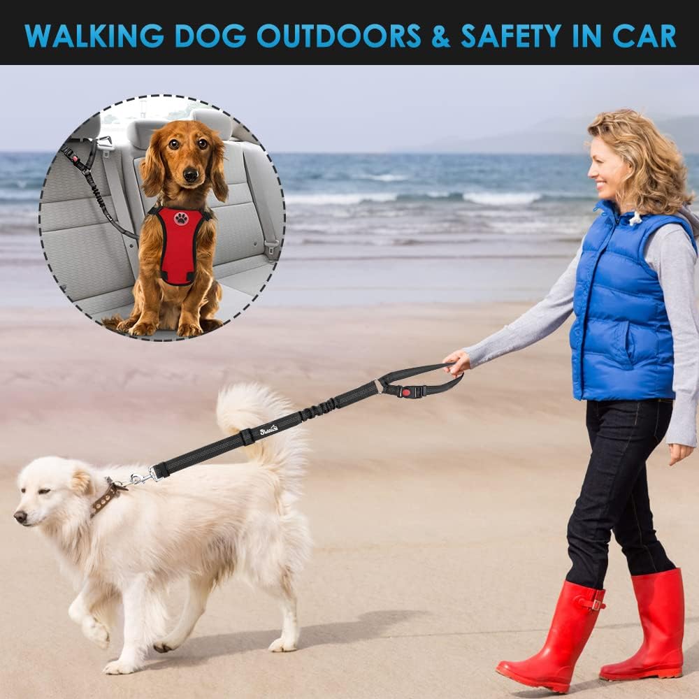 2 in 1 Dog Car Seatbelts with Anti-Shock Elastic Bungee Buffer