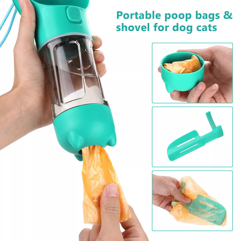 3-in-1 Pet Travel Water Bottle with Drinking Bowl & Food Container for Dogs