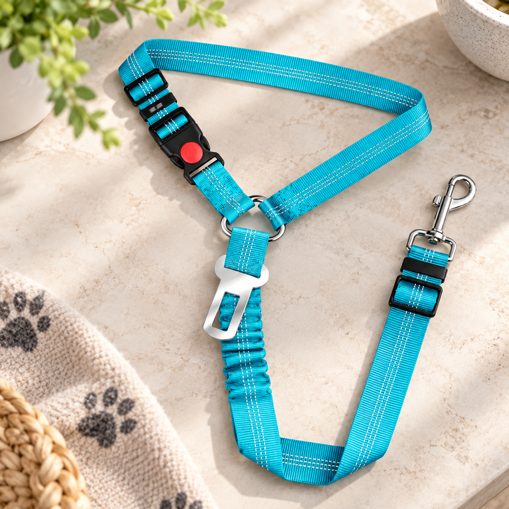 2-in-1 Adjustable Dog Car Seat Belt with Anti-Shock Bungee