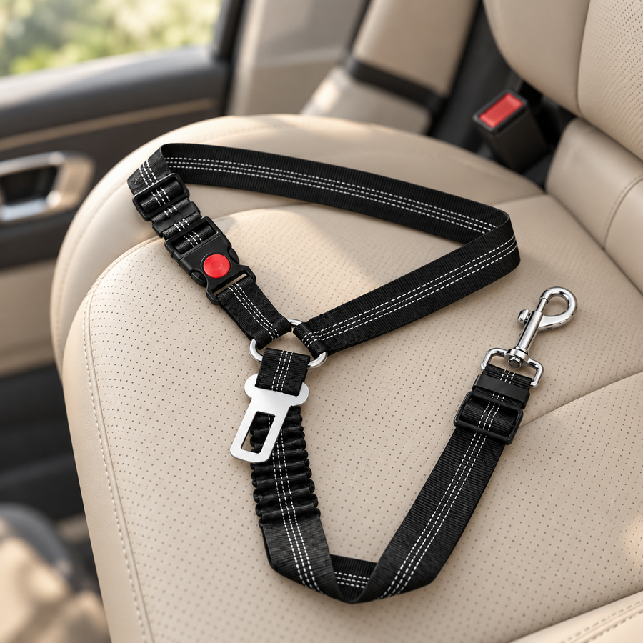 2-in-1 Adjustable Dog Car Seat Belt with Anti-Shock Bungee