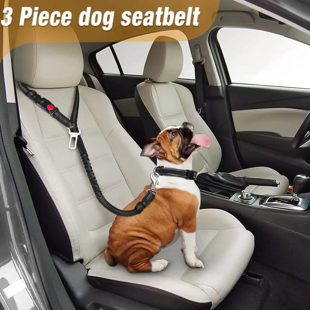 2-in-1 Dog Car Seatbelt with Shock-Absorbing Buffer