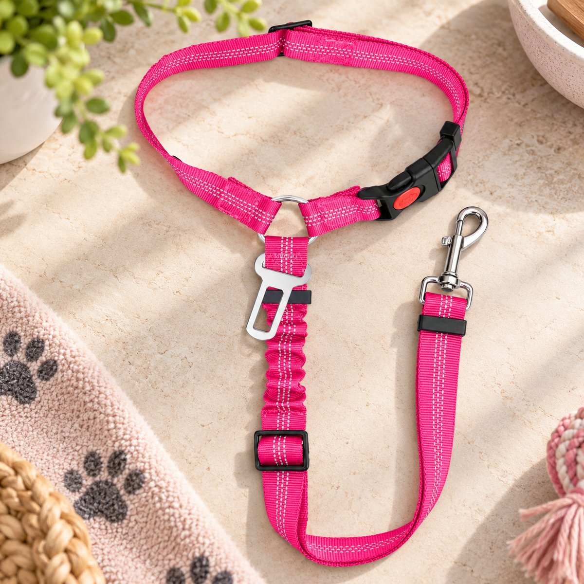 2-in-1 Adjustable Dog Car Seat Belt with Anti-Shock Bungee