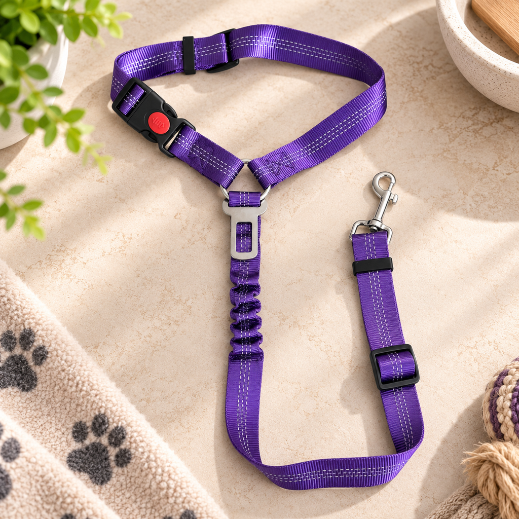 2-in-1 Adjustable Dog Car Seat Belt with Anti-Shock Bungee