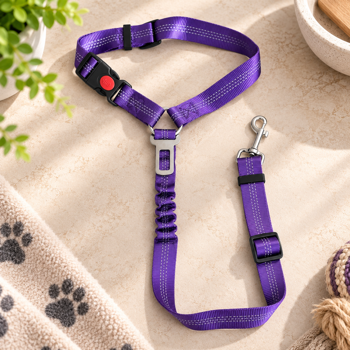 2-in-1 Adjustable Dog Car Seat Belt with Anti-Shock Bungee