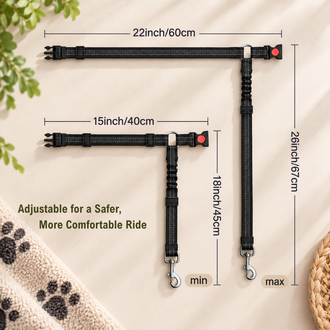2-in-1 Adjustable Dog Car Seat Belt with Anti-Shock Bungee