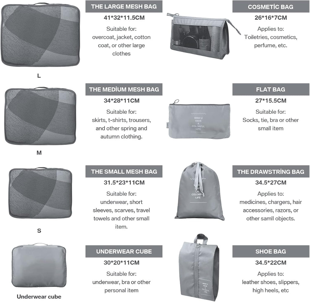 8-Piece Cube Travel Luggage Organizer Set