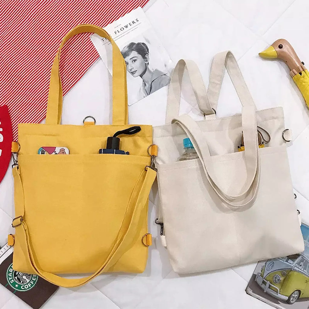 Multi-Purpose Canvas Tote Bag, Double-Shoulder Backpack, Crossbody Bag