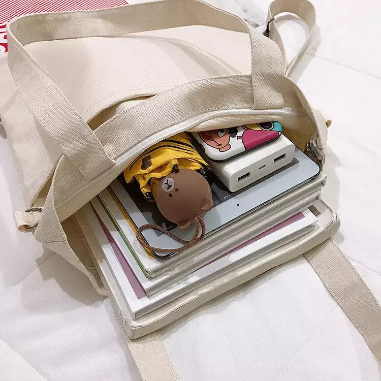 Multi-Purpose Canvas Tote Bag, Double-Shoulder Backpack, Crossbody Bag