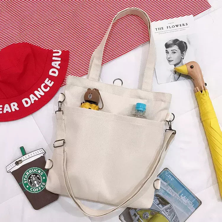 Multi-Purpose Canvas Tote Bag, Double-Shoulder Backpack, Crossbody Bag